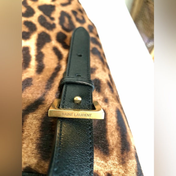 YSL Bag Yves Saint Laurent Rivage Tote Bucket Animal Leopard Fur Black Leather - Picture 4 of 9